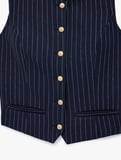 Slim Fit Düğmeli Bisiklet Yaka Çizgili Yelek