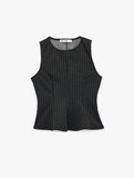 Viskon Karışımlı Slim Fit Bisiklet Yaka Çizgili Kolsuz Korse Görünümlü Bluz