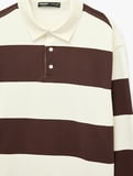 Uzun Kollu Rahat Kalıp Çizgili Düğmeli Polo Yaka Sweatshirt
