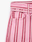 Pamuklu Beli Bağcıklı Çizgili Kısa Geniş Paça Pantolon -  Crop Wide Leg Jeans