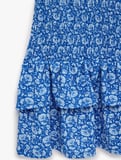 Slim Fit Straplez Kolsuz Katlı Volanlı Gipeli Mini Çiçekli Elbise