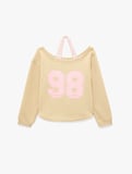 Şardonlu Rahat Kalıp Kayık Yaka Uzun Kollu Katmanlı Baskılı Sweatshirt