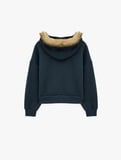 Şardonlu Cepli Rahat Kalıp Uzun Kollu Fermuarlı Suni Kürk Kapüşonlu Sweatshirt