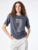 Pamuklu Rahat Kalıp Taş Detaylı Kısa Kollu Bisiklet Yaka Tişört