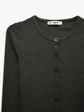 Slim Fit Uzun Kollu Bisiklet Yaka Düğmeli Triko Hırka