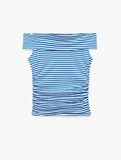 Koton X Sibil Çetinkaya - Slim Fit Drape Detaylı Çizgili Omzu Açık Bluz