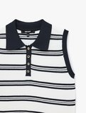 Düğmeli Çizgili Polo Yaka Kolsuz Triko Top