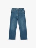 Pamuklu Normal Bel Düğmeli Düz Paça Denim Pantolon - Straight Fit Jean