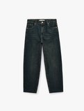 Pamuklu Düz Paça Cepli Düğmeli Normal Bel Barrel Denim Pantolon - Barrel Jeans