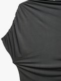 Drapeli Slim Fit Kısa Kollu Dik Yaka Asimetrik Bluz