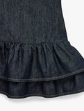 Pamuklu Rahat Kalıp Kolsuz Bisiklet Yaka Katlı Mini Jean Elbise