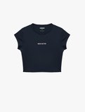 Slim Fit Bisiklet Yaka Kısa Kollu Baskılı Crop Spor Tişört