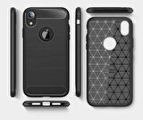 iPhone XR ile Uyumlu Kamera Korumalı Darbe Önleyici Carbon Brushed Silikon Kılıf