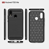 Huawei P20 Lite ile Uyumlu Kamera Korumalı Darbe Önleyici Carbon Brushed Silikon Kılıf