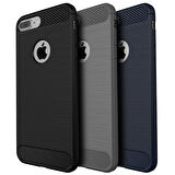 iPhone 7/8 ile Uyumlu Kamera Korumalı Darbe Önleyici Carbon Brushed Silikon Kılıf