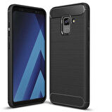 Samsung Galaxy A8 Plus ile Uyumlu Kamera Korumalı Darbe Önleyici Carbon Brushed Silikon Kılıf