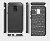 Samsung Galaxy A8 Plus ile Uyumlu Kamera Korumalı Darbe Önleyici Carbon Brushed Silikon Kılıf