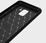 Samsung Galaxy A8 Plus ile Uyumlu Kamera Korumalı Darbe Önleyici Carbon Brushed Silikon Kılıf
