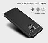 Samsung Galaxy A8 Plus ile Uyumlu Kamera Korumalı Darbe Önleyici Carbon Brushed Silikon Kılıf