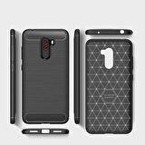Xiaomi Pocophone F1 ile Uyumlu Kamera Korumalı Darbe Önleyici Carbon Brushed Silikon Kılıf