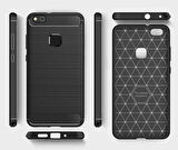 Huawei P10 ile Uyumlu Kamera Korumalı Darbe Önleyici Carbon Brushed Silikon Kılıf