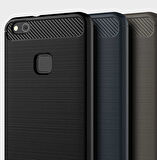 Huawei P10 ile Uyumlu Kamera Korumalı Darbe Önleyici Carbon Brushed Silikon Kılıf