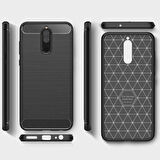 Huawei Mate 10 Lite ile Uyumlu Kamera Korumalı Darbe Önleyici Carbon Brushed Silikon Kılıf