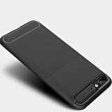 Huawei Y6 2018 ile Uyumlu Kamera Korumalı Darbe Önleyici Carbon Brushed Silikon Kılıf