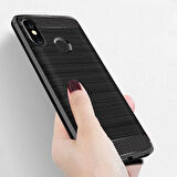 Xiaomi Mi Max 3 ile Uyumlu Kamera Korumalı Darbe Önleyici Carbon Brushed Silikon Kılıf