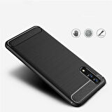 Huawei P20 ile Uyumlu Kamera Korumalı Darbe Önleyici Carbon Brushed Silikon Kılıf