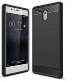 Nokia 3 ile Uyumlu Kamera Korumalı Darbe Önleyici Carbon Brushed Silikon Kılıf