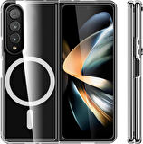Samsung Galaxy Z Fold 4 Uyumlu Köşe Korumalı Darbe Emici Sert Sararmaz Şeffaf Magsafe Kılıf