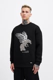 Erkek Floral Bird Sweatshirt Siyah