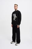 Erkek Floral Bird Sweatshirt Siyah