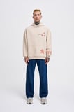 Erkek Embroidery Bird Kapüşonlu Sweatshirt Açık Bej