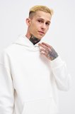 Erkek Basic Diagonel Kapüşonlu Sweatshirt Ekru
