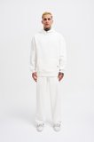 Erkek Basic Diagonel Kapüşonlu Sweatshirt Ekru