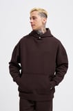 Erkek Basic Diagonel Kapüşonlu Sweatshirt Koyu Kahverengi