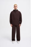 Erkek Basic Diagonel Kapüşonlu Sweatshirt Koyu Kahverengi