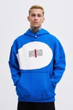 Erkek Printed and Patched Kapüşonlu Sweatshirt Açık Mavi