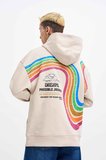 Erkek Rainbow Printed Kapüşonlu Sweatshirt Açık Bej