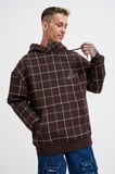 Erkek Leather Applique Kapüşonlu Sweatshirt Koyu Kahverengi