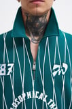 Erkek Printed And Zip Polo Sweatshirt Yağ Yeşili