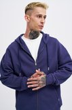 Erkek Basic Diagonal Fermuarlı Kapüşonlu Sweatshirt Gece Mavisi