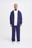 Erkek Basic Diagonal Fermuarlı Kapüşonlu Sweatshirt Gece Mavisi
