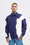 Erkek Distressed Stitch and Embroidered Polo Sweatshirt Gece Mavisi-Ekru