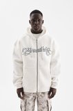 Erkek Baskılı Fermuarlı Kapüşonlu Sweatshirt Ekru