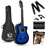 Fourtune Luca CW-200BL Mavi Kesik Kasa Klasik Gitar Seti 4/4 Sap Ayarlı (Cutaway)