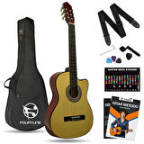 Fourtune Luca CW-200YL Sarı Kesik Kasa Klasik Gitar Seti 4/4 Sap Ayarlı (Cutaway)