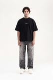 Erkek Upside-Down Baskılı Oversize Tişört Siyah